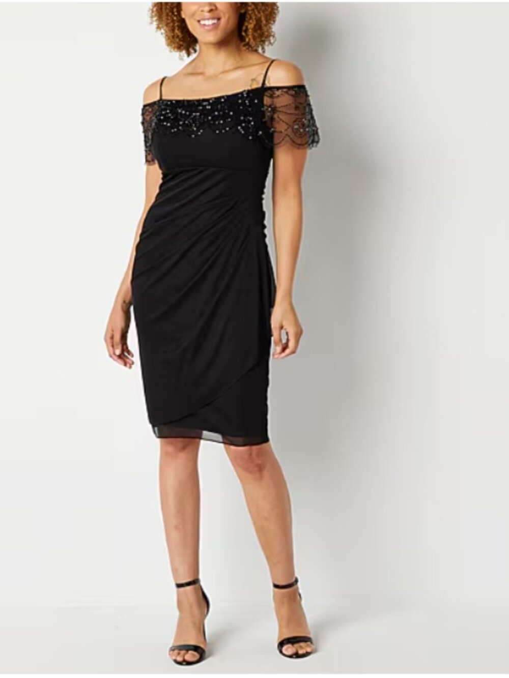 DJ Jaz Black Embellished Ruched Cocktail Dress, Size 14